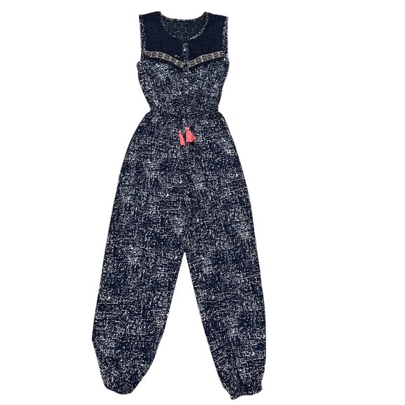 Japna Girls Jumpsuit Size 7 Blue Multi Sleeveless Button Front Pantsuit - Picture 1 of 12